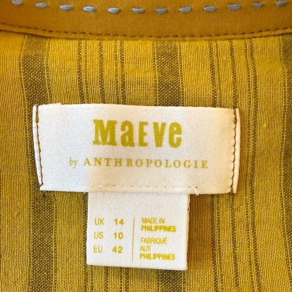 Maeve Anthropologie Karina Chartreuse Velvet Button Down Shirt Blouse Size 10 - Picture 9 of 12